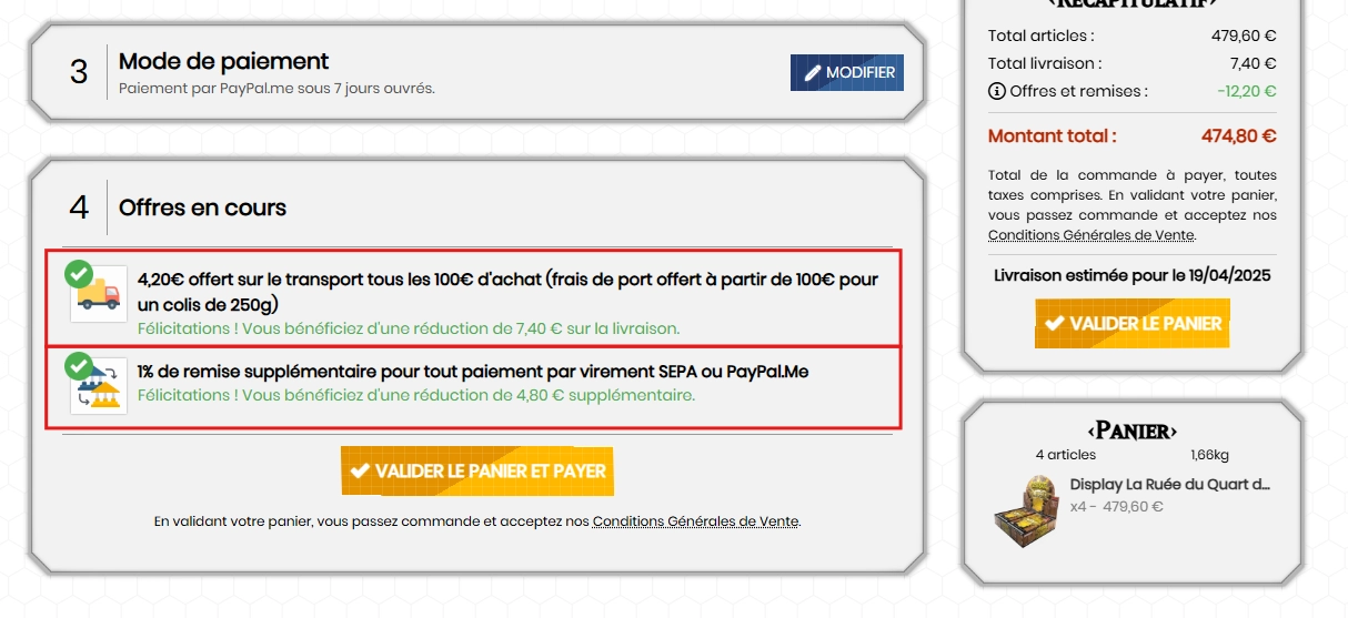 Nous vous offrons 4,20€ de remise sur le transport tous les 100€ d'achat ! Illstration remise sur les quantités