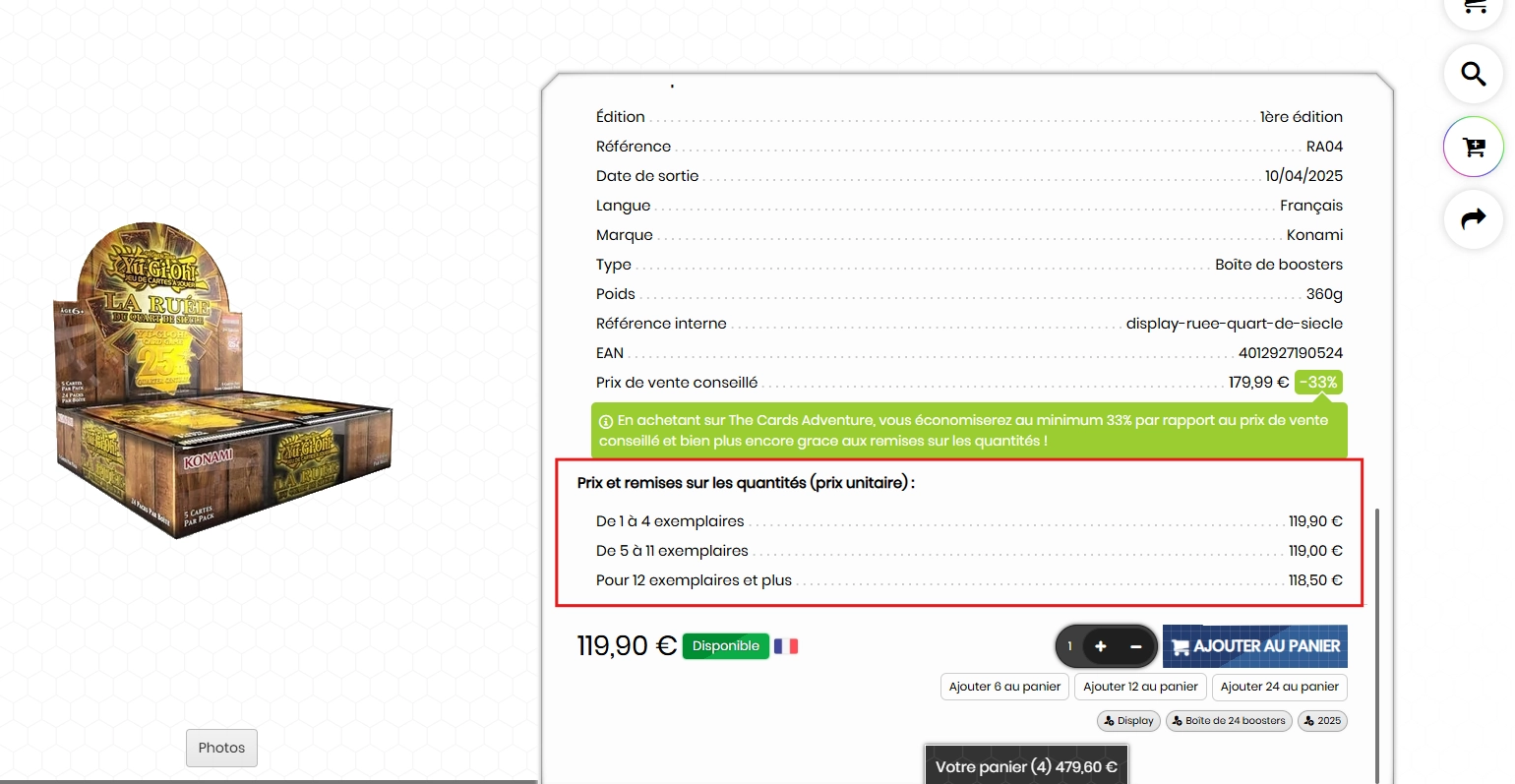 Sur The Cards Adventure, vous pouvez cumuler des offres exclusives afin de réduire encore plus le prix de vos commandes Yu-Gi-Oh ! Illstration remise sur les quantités